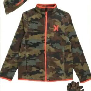 Sz M Hurley fleece jacket, gloves, and hat set